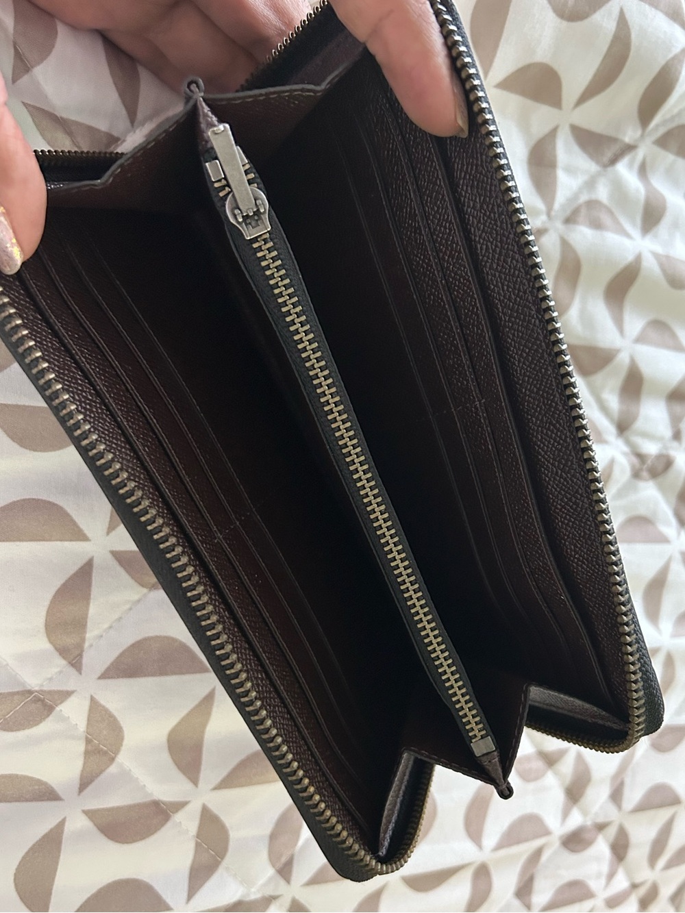 Coach Dark Brown Embossed Signature Zip Wallet - Picture 4 of 6